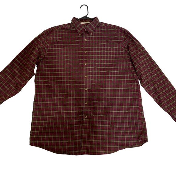 LL. Bean Shirt Men's XL Tall Red/Burgundy Plaid Long Sleeve Wrinkle Resistant Co - Picture 1 of 8